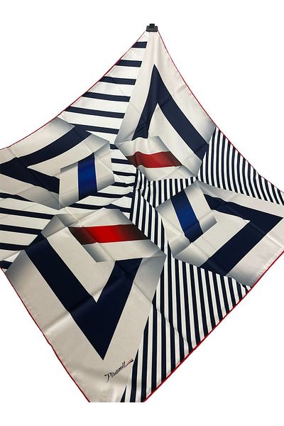 PİRAMİT Luxer Pyramid 90Cmx90Cm - Geometric Patterned Navy Beige Scarf Es-27