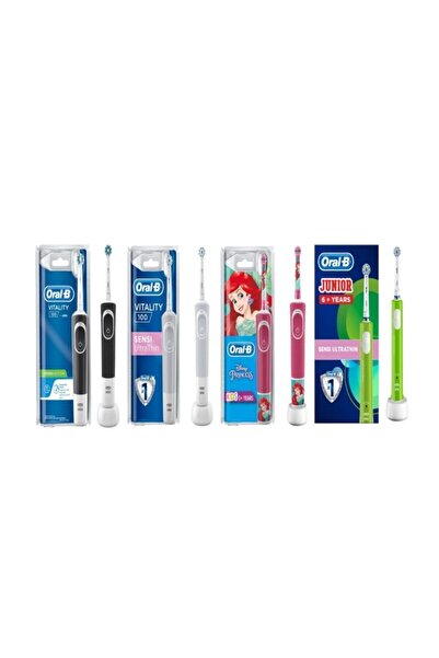 Oral-B Şarj Edilebilir Diş Fırçası Aile Paketi(4 ADET) D100 Siyah Sensi Junior