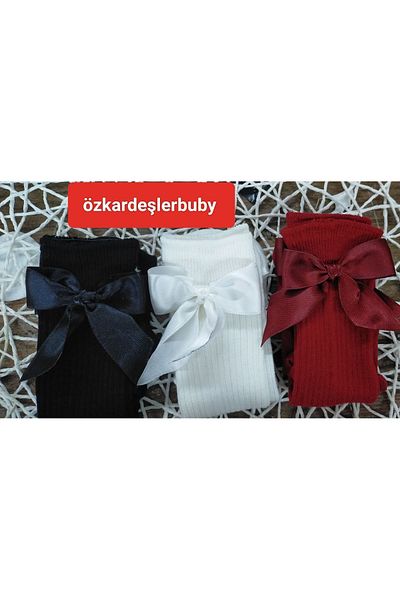 ÖZKARDEŞLER BABY Комплект от 3 чорапи до коляното за бебе и дете - с панделка