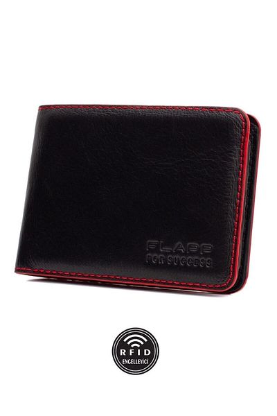 Flapp محفظة رياضية مطلية بحافة حمراء من الجلد الطبيعي ومحمية بتقنية RFID