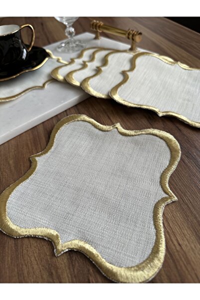 NURHAN HOME COLLECTION Πετσέτες παρουσίασης κοκτέιλ 6 τεμαχίων με φαρδύ κέντημα