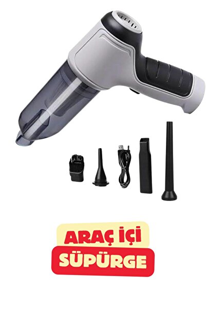 Vekorr Beyaz Araç İçi Süpürgesi Şarjlı Çok Fonksiyonlu 2000 mAh Pil Kapasitel...