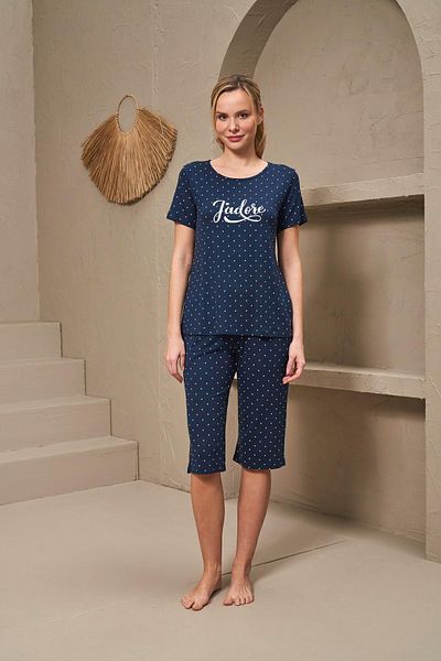 PJS 25164 Costum Capri cu mâneci scurte cu gât rotund pentru femei