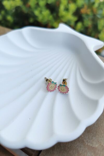 Utku Kuyumculuk 14 AYAR İTALYAN ÇİÇEK MİNELİ ALTIN ÇOCUK KÜPESİ