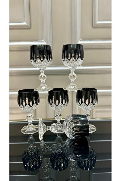 Bohemia Kristal Siyah Renk Maskeli Küpeli Model El İşi Kahve Yanı Su Bardağı