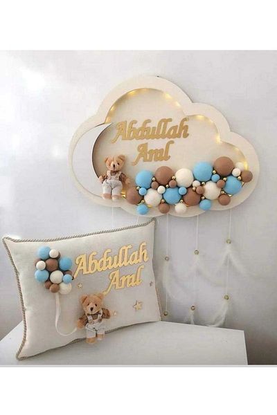Çemrek Süs Parti Cream Blue Cloud Door Ornament and Pillow