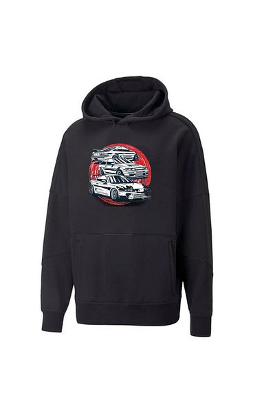 JDM Цветен суитшърт с качулка и щампа на кола