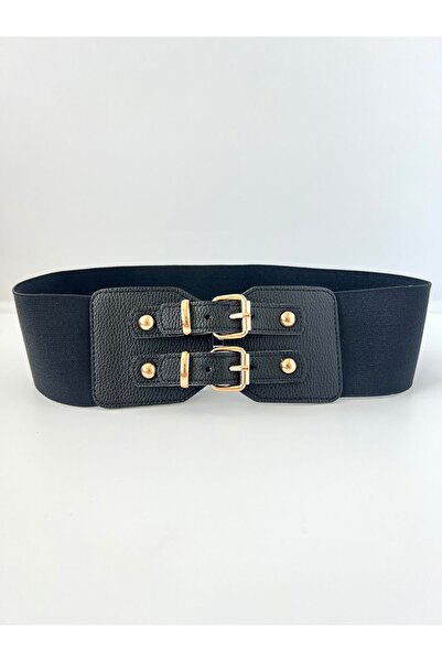 ENOFE 7 Cm Lastikli Çift Tokalı Korse Kemer, Gold Toka