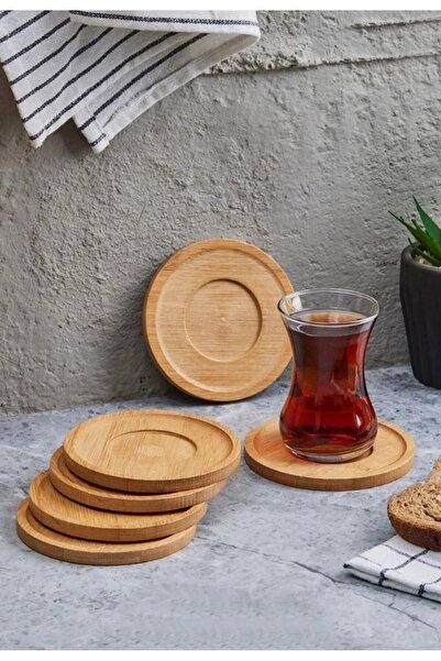 MİS KİTCHEN 6 أطباق أكواب شاي من الخيزران - موديل سفلي دائري - طبق أكواب من ا...