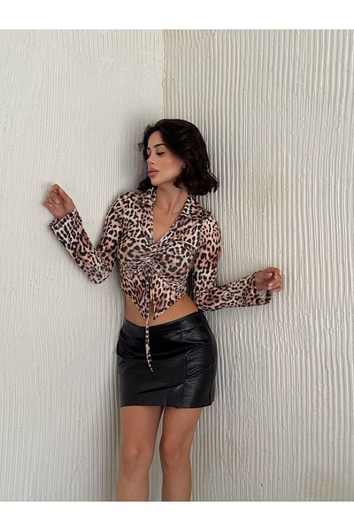 badibadii Γυναικεία μπλούζα με Leopard Print - Σχέδιο Gathered