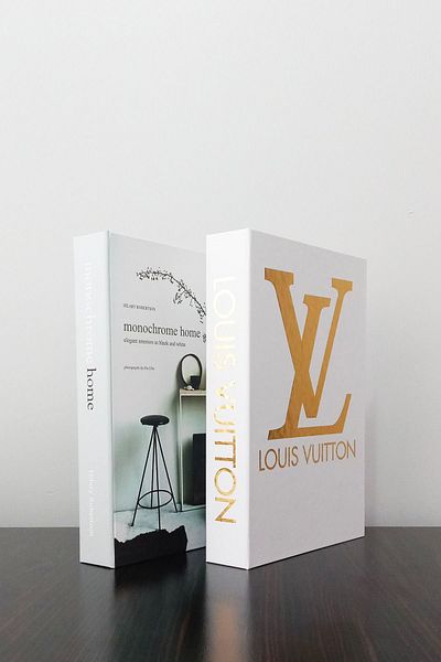 ndukkan 2-Piece Monochrome Book Box Appearance - Luis Vuitton White Gilt Themed Home
