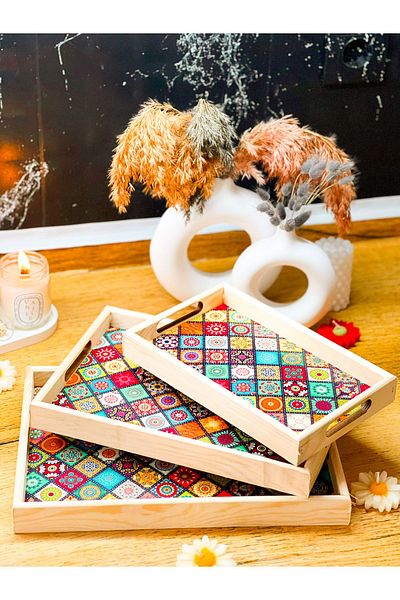 Deseja Wooden 3 Size Mandala Pattern Serving Presentation Tray Tea Coffee Serving Tray Tableware Kitchen