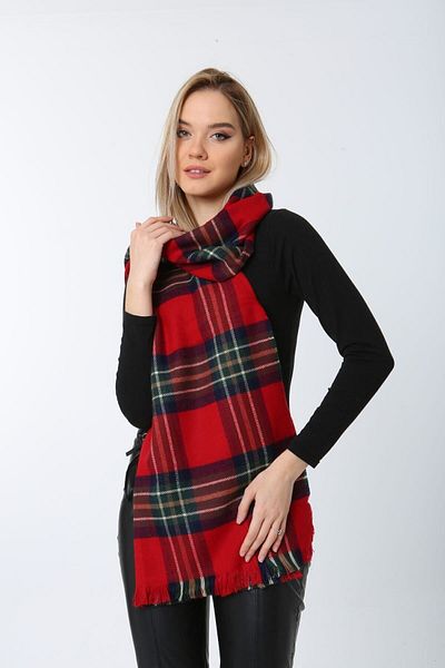 Luminos Butik Eșarfă roșie cu model în carouri de damă - șal 70x180 cm Sal1201