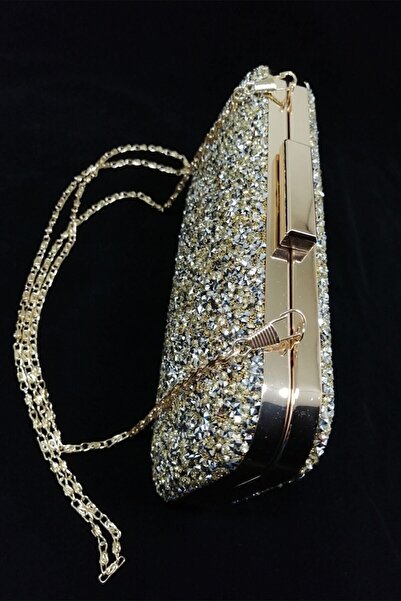 PARKTAN Yakamoz Kadın Altın Taşlı Abiye Clutch Portföy Çanta