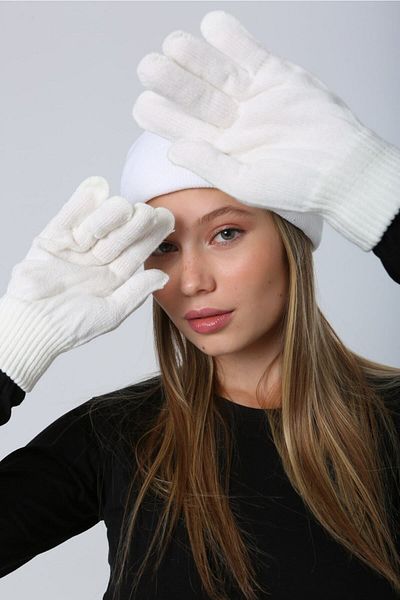 Luminos Butik Ecru Colored Unisex Knitted Gloves - Eld01 Model
