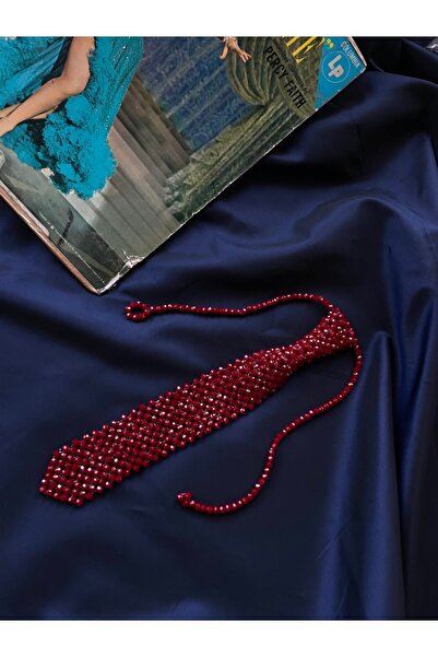 Mery Bordo Kristal Boncuk Kravat