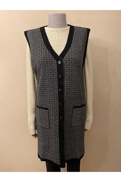 TEK Patterned SINGLE Knitwear Double Color Young Mother Vest / Black Smoke