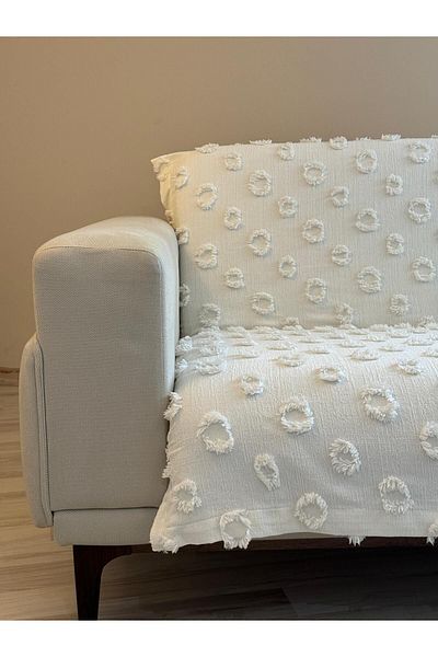 LUSSO Husa de scaun cu smocuri stil ecru - 180x240