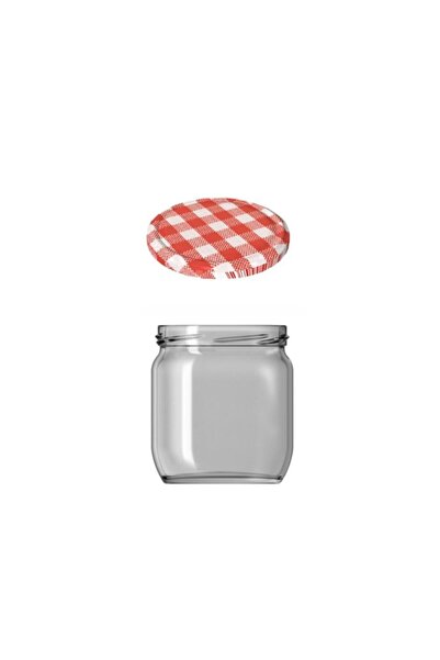 Hilalcioğlu Red Plaid Glass Jar - 10 Pieces of Jam Honey Jar