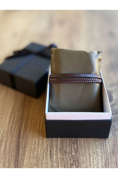 Hepsi Enteresan Men's Lover Gift - Steel Bracelet, Leather and Hair Braid Double