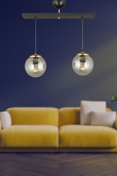 SONSUZ AYDINLATMA&AVİZE Endless Row Black 2-Piece Smoked Globe Glass Pendant Lamp Luxury Chandelier