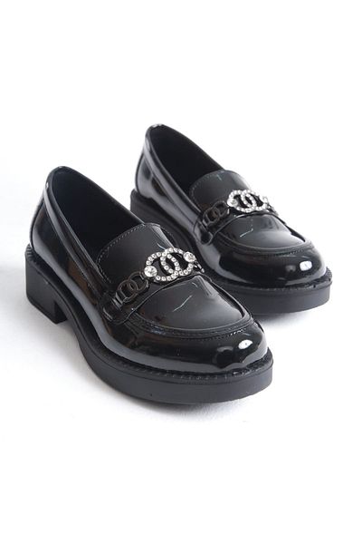 Buem Loafer din piele lacuita lucioasa - Pantofi Oxford confortabili cu talpa medie si catarame