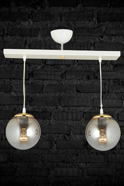 SONSUZ AYDINLATMA&AVİZE Endless Row White 2-Piece Smoked Globe Glass Pendant Lamp Luxury Chandelier