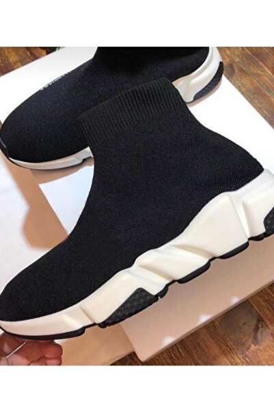 KRT Shop Unisex Siyah Çoraplı Yüksek Taban Sneaker- Geniş Kalıp