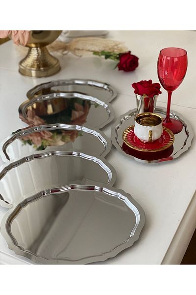 Elzemm store 20*25 سم فولاذ بيضاوي مموج - 6 صواني تقديم وعرض