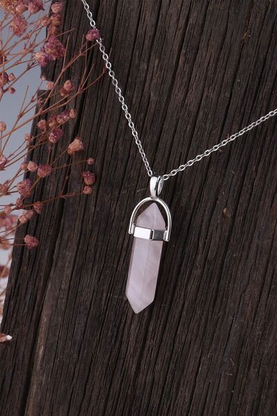 must my Pembe Kuvars Doğal Taş Çivi Sarkaç Pandül Kolye