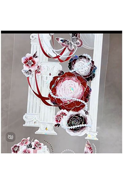 İthal K26-125cm Bandă PET cu model de flori roșii holografice