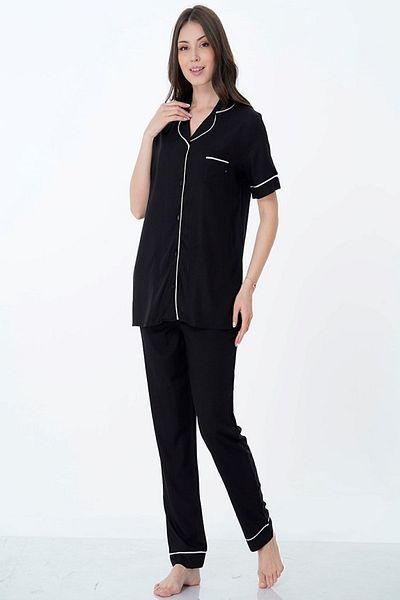 ByLohusa Effortt Black Buttoned Front Maternity Pajamas