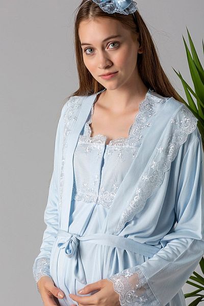 Effortt Set de pijamale de maternitate cu halat albastru