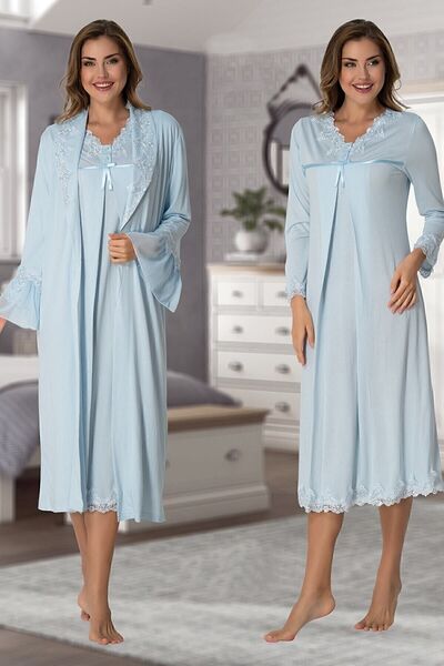 Effort Pijama Effortt 7035 Maternity Nightgown Set with Lace Dressing Gown