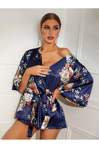 Bonnie Clyde navy Blue Fancy Women's nightgown - F.ASTRA8330PLUS