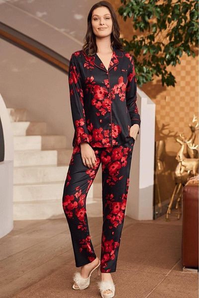 Mecit Pijama Σετ πιτζάμες Mecit 5922 με φλοράλ μοτίβο με κουμπιά
