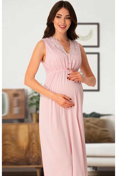 Effort Pijama Effortt 8035 Powder Collar Lace Patterned Maternity Nightgown Set with Dressing Gown