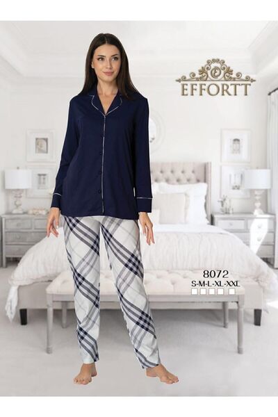 Effortt Set de pijamale de maternitate pentru femei, bleumarin, cu nasturi în...