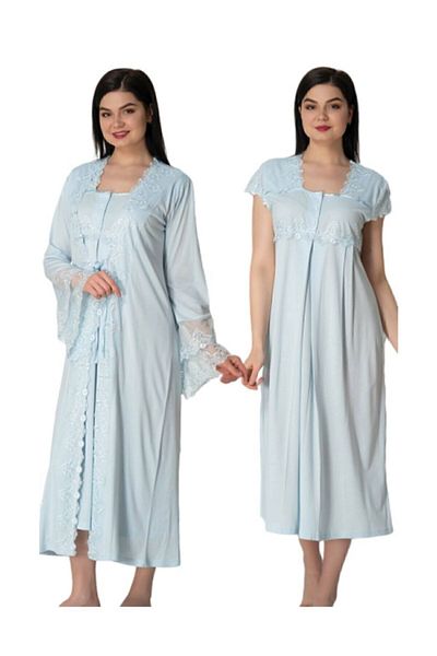 Effort Pijama Set cămașă de noapte de maternitate din dantelă prințesă albastră cu halat 5010