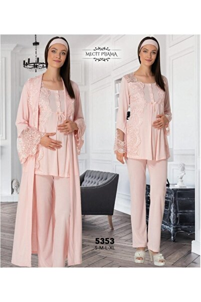 by mecit طقم بيجامة للحوامل من Mecit 5353 مع ثوب صباحي وردي
