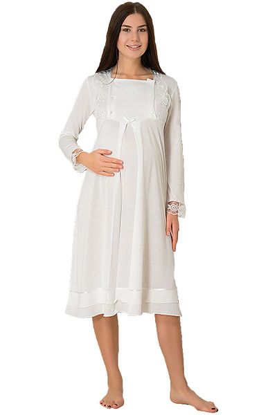 Effort Pijama Zerre Bebe 2016 Ecru Maternity Nightgown with Breastfeeding Feature