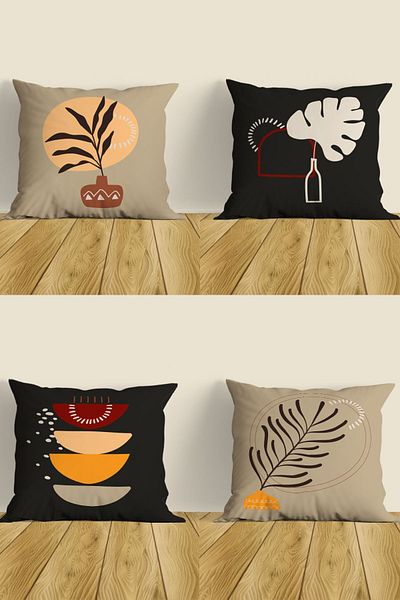 Belle Benoit Bohemian Beige Anthracite Διακοσμητικές Μαξιλαροθήκες Καναπέ 4 τεμαχίων Σετ Κάλυμμα Μαξιλαριού Ριχτάρι