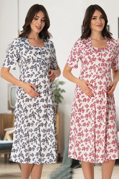 Effortt Cămașă de noapte de maternitate cu mânecă scurtă, Efort 8013-acru