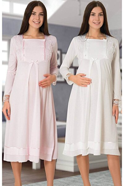 ByLohusa قميص نوم قطني للحوامل والمرضعات من إفورت - وردي