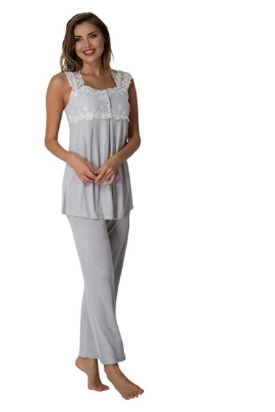 Effortt Women's Gray Maternity Top and Bottom Pajamas Set