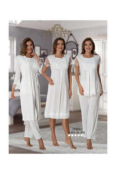 Effort Pijama Effortt 2050 Ecru Maternity Set with Dressing Gown