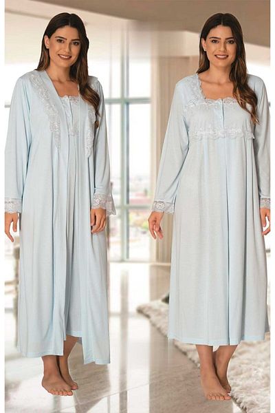 Effort Pijama 2402m Set cămașă de noapte de maternitate albastră cu halat de toaletă