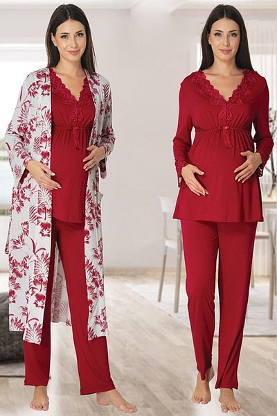 Effort Pijama طقم بيجامة للحوامل بأكمام طويلة باللون الفوشيا من Zerre Bebe 8094