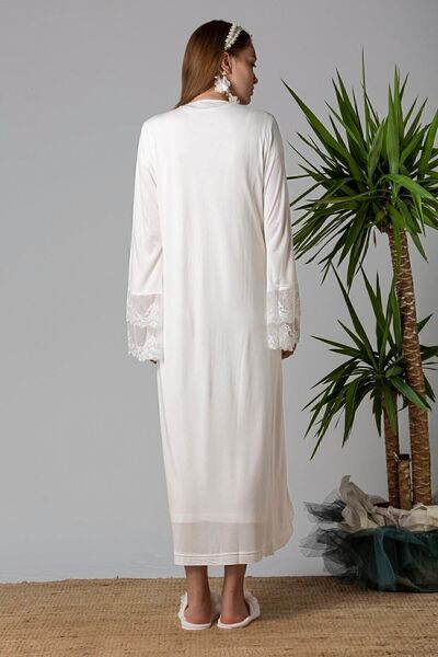 ByLohusa Effortt Ekru Sabahlıklı Hamile Lohusa Gecelik Takım