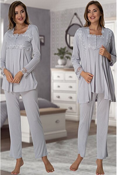 Effortt Γυναικείο Σετ Πιτζάμες Μακρυμάνικο Πρωινό Γκρι Έγκυος